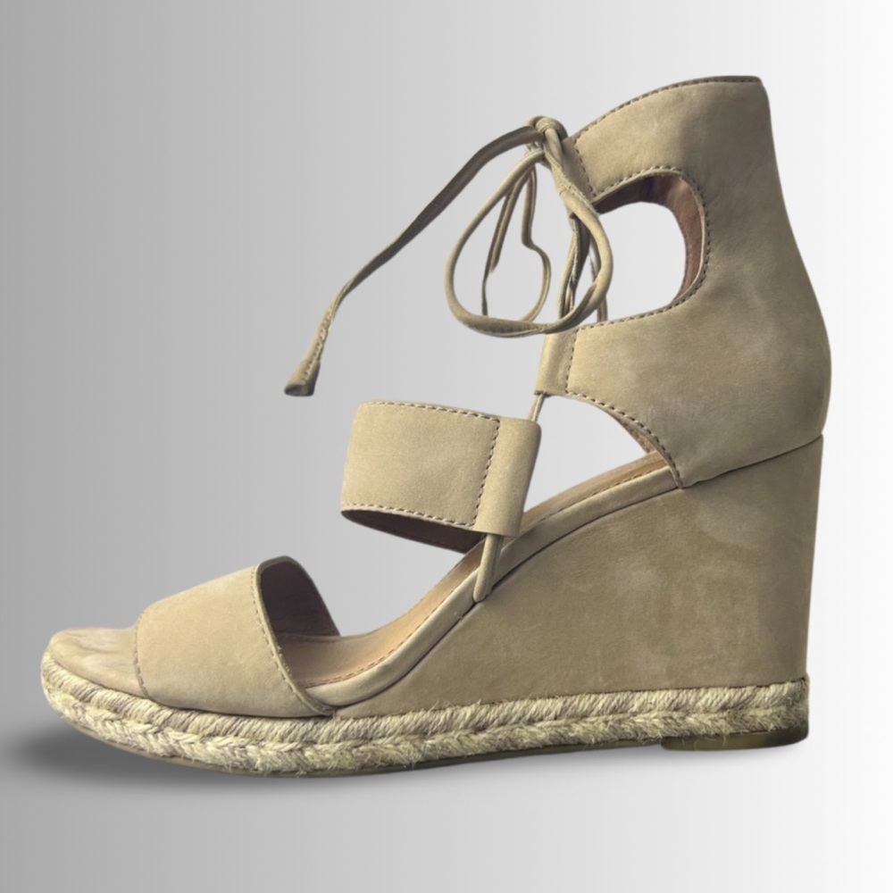 Frye Roberta Ghillie Espadrille Platform Wedge Nubuck Leather, Nude Color, Sz 9 - Picture 4 of 7